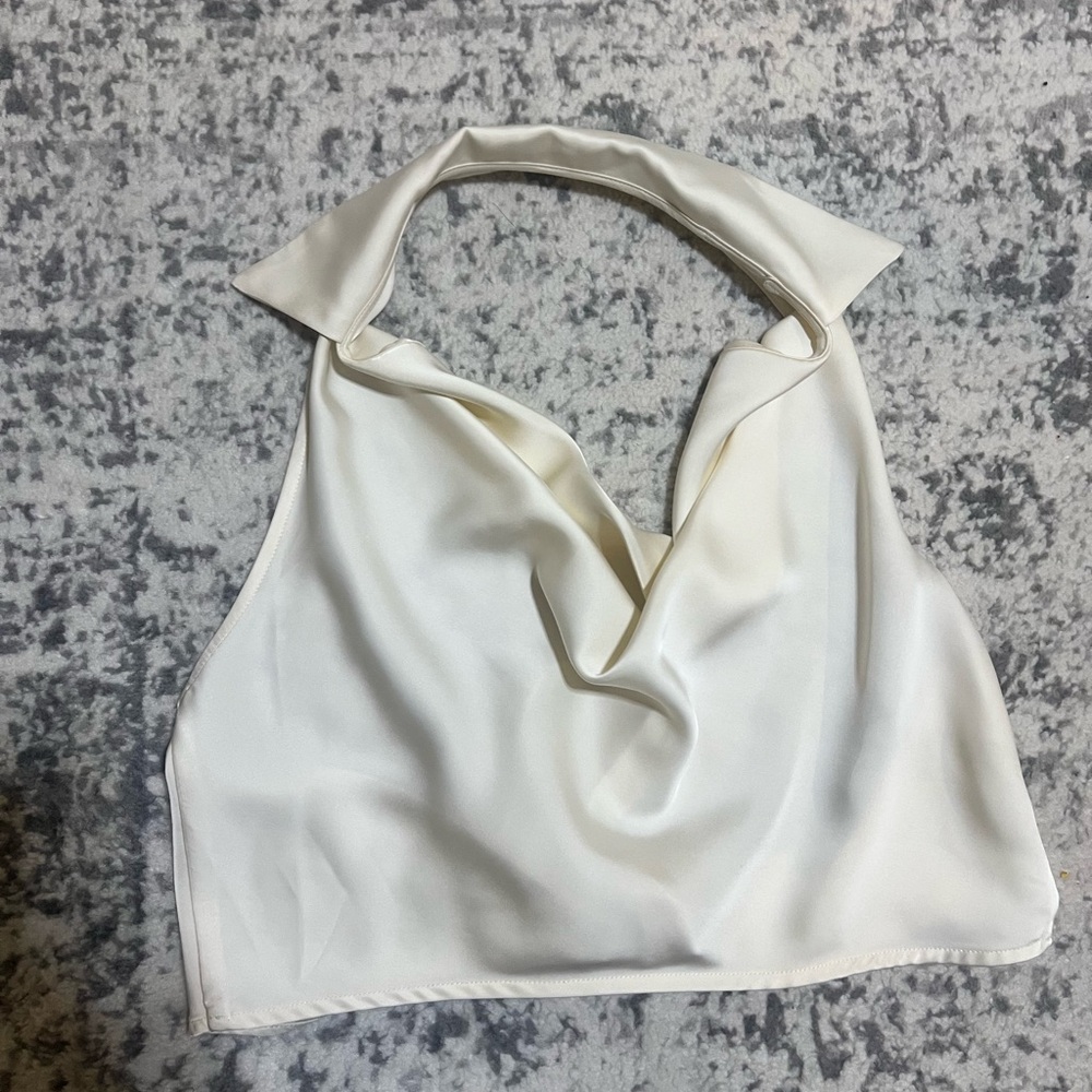 Kittenish Cream Halter Crop Top